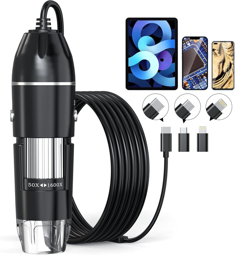 KEEMIKA USB Digital Microscope, 50x-1600x Magnification Handheld, 1920P HD 8 LED Lights, Portable Pocket Microscope, Compatible with iOS and Android Devices, +2MP Magnifier Microscopes Camera - Image 1